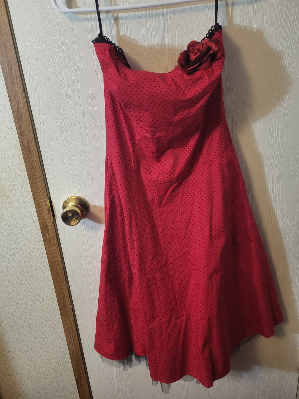 Ruby Rox Red Mini Dress with Black Lace Trim
